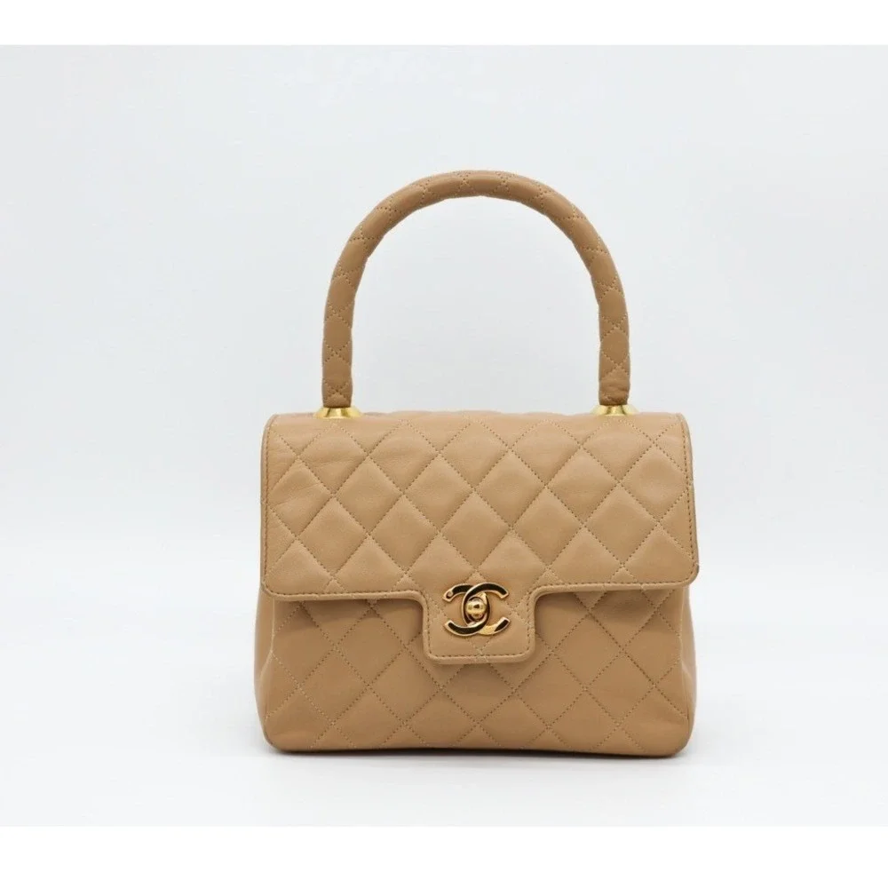 Chanel Square Beige Matalesse Top Handle Lambskin‎ Quilted Bag